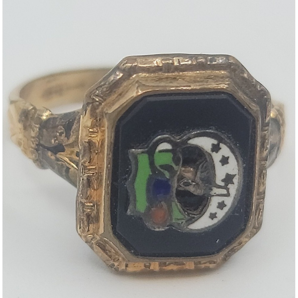 VINTAGE DAUGHTERS OF REBEKAH MARKED‎ 1/30 14K GOLD R.G.P. ENAMELED RING SIZE UNK